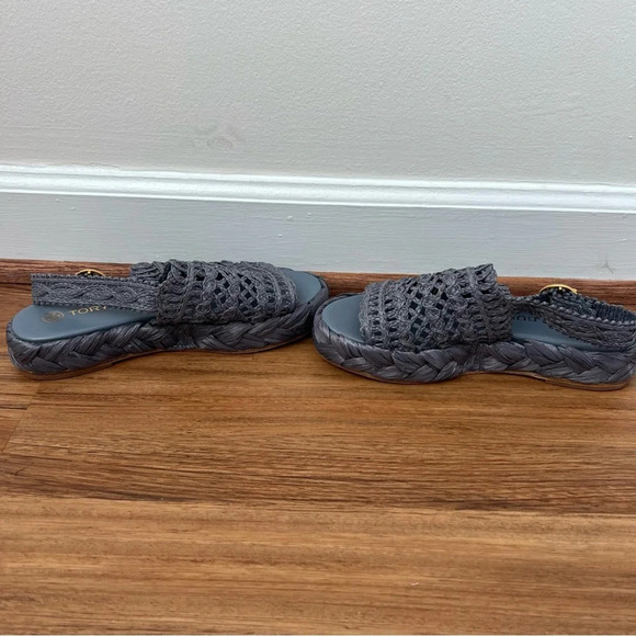 Tory Burch Raffia Canvas Crochet Trim Platform Slingback Espadrilles Sandals - Picture 5 of 10